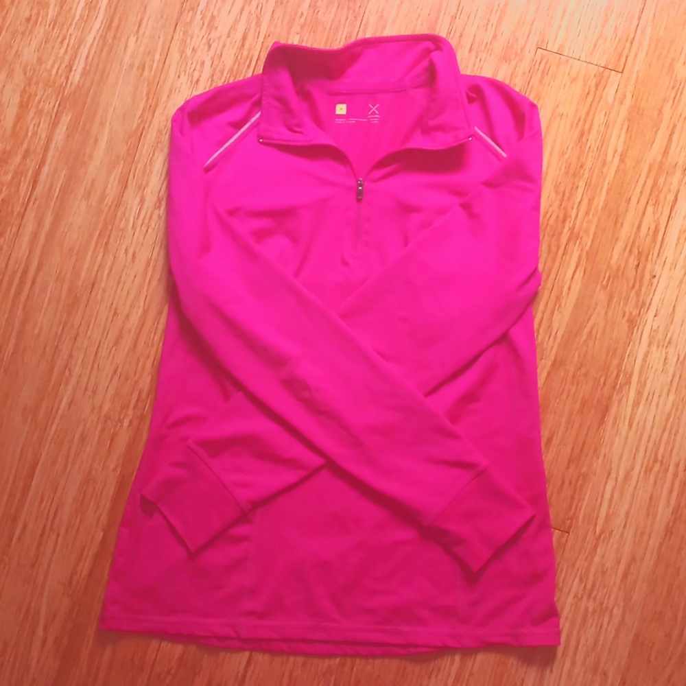 Pink Fitted Long Sleeve Quarter Zip Top - Size Medium